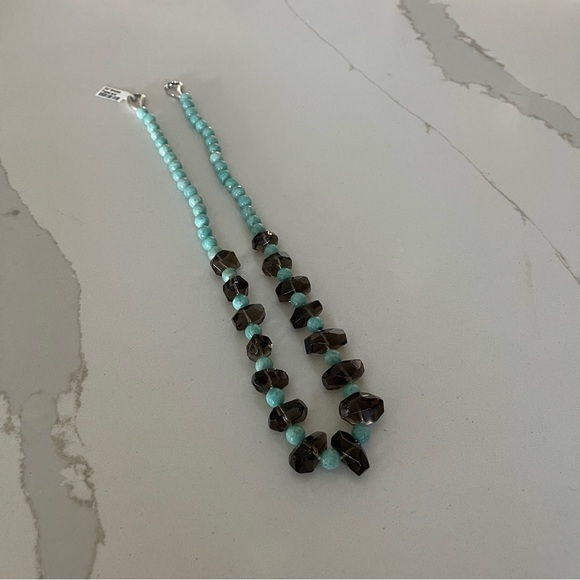 One of a kind Smokey Topaz and Amazonite beaded necklace. - Picture 7 of 12